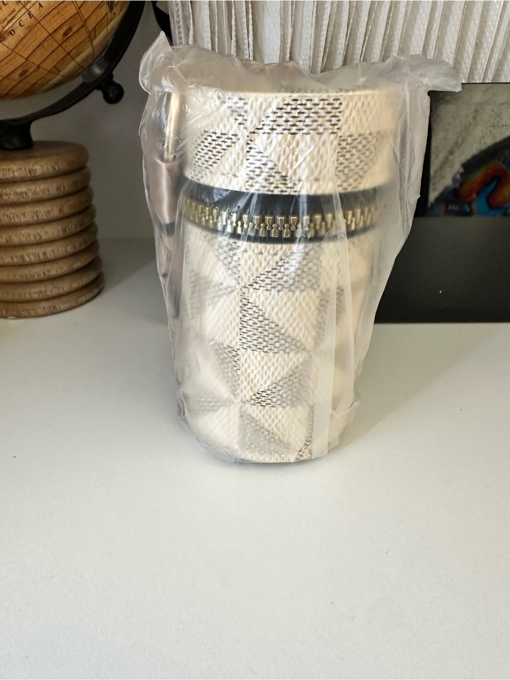 White Quilted Purse Charm with Gold Zipper Accent